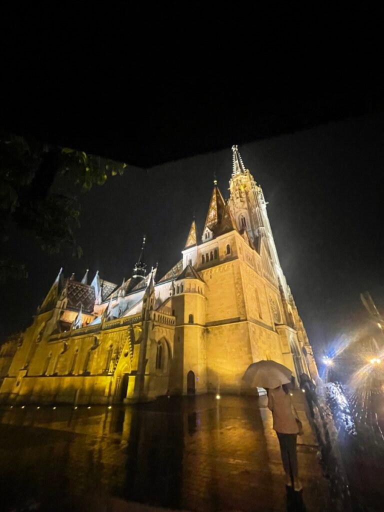 Church at night during a Budapest business trip